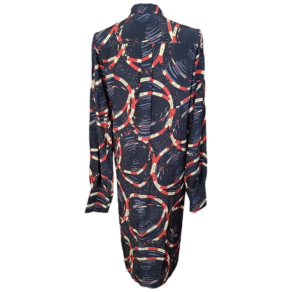 rokh Size 2-4 Silk Scarf Midi Shirtdress Blue Classic Chain Link Abstract Print - Picture 4 of 16